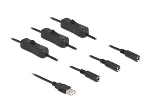[90053188 1198605] Delock USB-Kabel USB-AStecker zu 3x DC 5.5 x 2.1 mm Mit Schalter