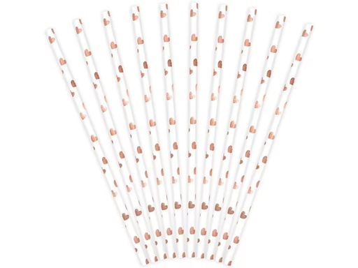 [90333033 1665195] Partydeco Strohhalm Herzen 10 Stück, Rosegold/Weiss