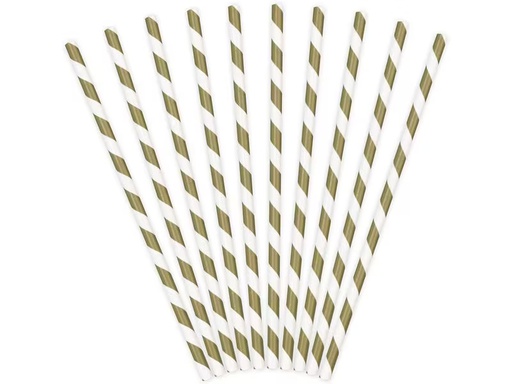 [90333055 1665200] Partydeco Strohhalm 19.5 cm, 10 Stück, Gold/Weiss