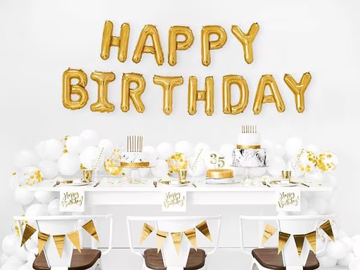 [90333086 1665232] Partydeco Folienballon Happy Birthday 340 x 35 cm, Gold