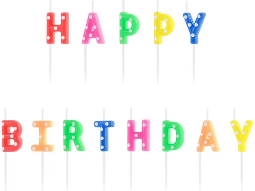 [90333129 1665183] Partydeco Kerze Happy Birthday 2.5 cm, Mehrfarbig