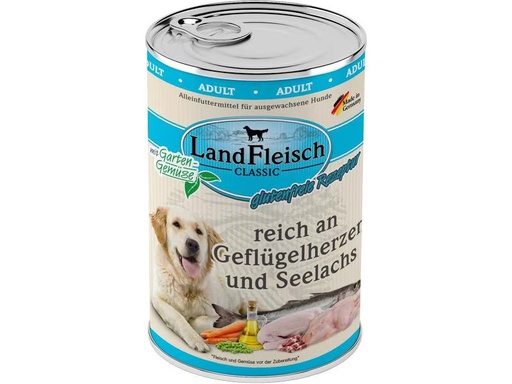 [90333153 1653803] LandFleisch Nassfutter Classic Geflügelherzen und Seelachs, 400 g