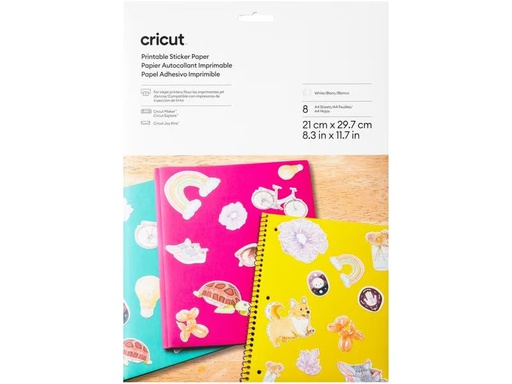 [90333296 1593626] Cricut Stickerpapier Joy Xtra bedruckbar A4, 8 Stück, Weiss