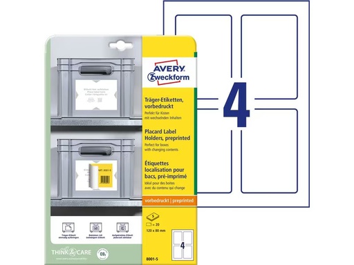 [90333332 1669679] Avery Zweckform Träger-Etiketten 120 x 80 mm, 5 Blatt, 20 Stück