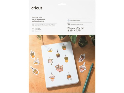 [90333375 1593635] Cricut Vinylfolie Joy Xtra bedruckbar A4, 10 Stück, Silber