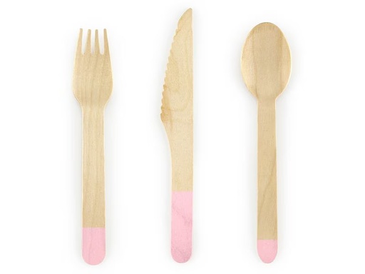[90333389 1665191] Partydeco Einweg-Besteckset Holz 1 Stück Hellrosa