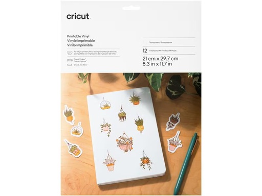[90333428 1593633] Cricut Vinylfolie Joy Xtra bedruckbar A4, 12 Stück, Transparent