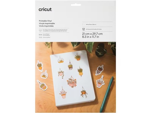 [90333504 1593632] Cricut Vinylfolie Joy Xtra bedruckbar A4, 12 Stück, Weiss