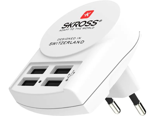 [90053600 1026276] SKROSS USB-Wandladegerät Euro, 4 x USB-A, 24 W, Weiss
