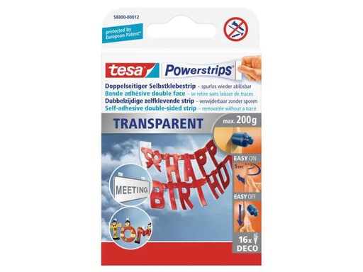 [90053609 339000] tesa Selbstklebestrip Powerstrips Deco 16 Stück, Weiss, 200 g