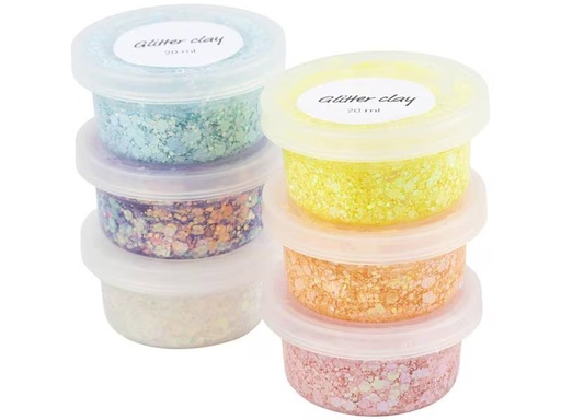 [90334908 1644340] Creativ Company Modelliermasse Glitter Clay 6 x 20 ml, Pastellfarben