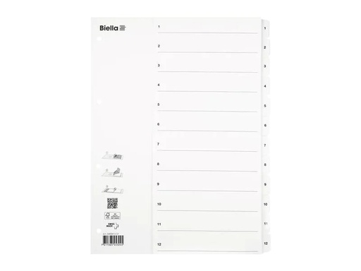 [90053690 555778] Biella Register A4 1 - 12 Karton weiss