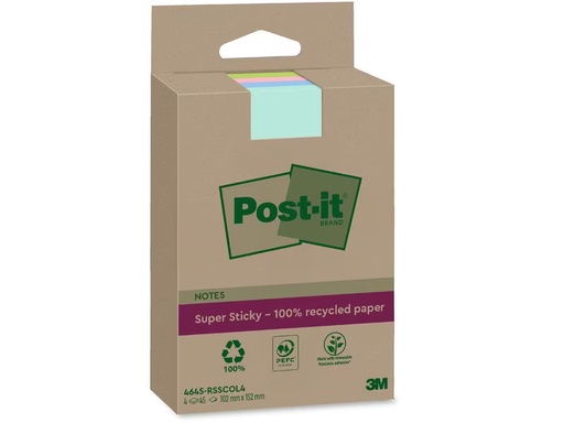 [90335734 1654659] Post-it Notizzettel 3M Recycling Notes 4 Blöcke, mehrfarbig