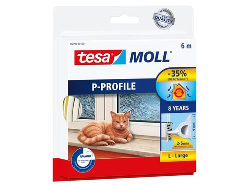 [90335981 1677201] tesa Dichtungsband P-Profil, Weiss, 6 m x 9 mm