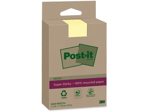 [90336138 1654660] Post-it Notizzettel 3M Recycling Notes 4 Blöcke, Gelb, liniert