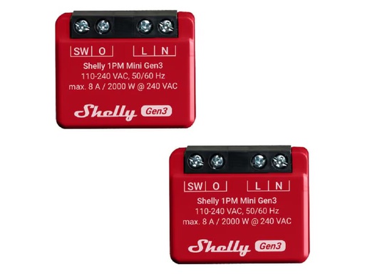 [90338083 1682101] Shelly WLAN-Schaltaktor Mini PM Gen3, 2 Stück