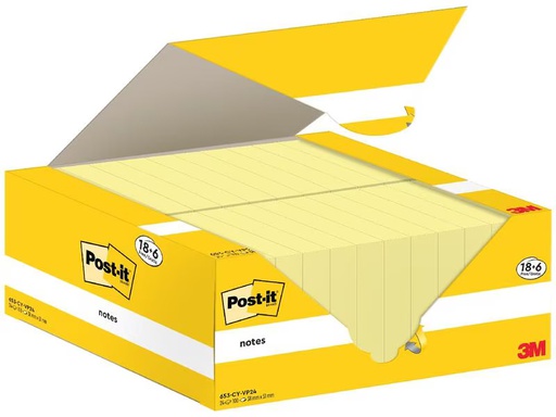 [90338780 1654648] Post-it Notizzettel 3M, 38 x 51 mm, 18+6 Blöcke, Gelb