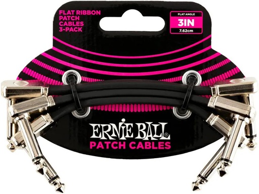 [90339254 1403924] Ernie Ball Patch-Kabel 6220 Flat Ribbon 3er Pack – 0.076 m, Schwarz
