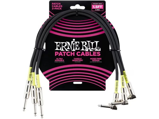 [90339274 1403923] Ernie Ball Patch-Kabel 6076 3er Pack – 0.46 m, Schwarz