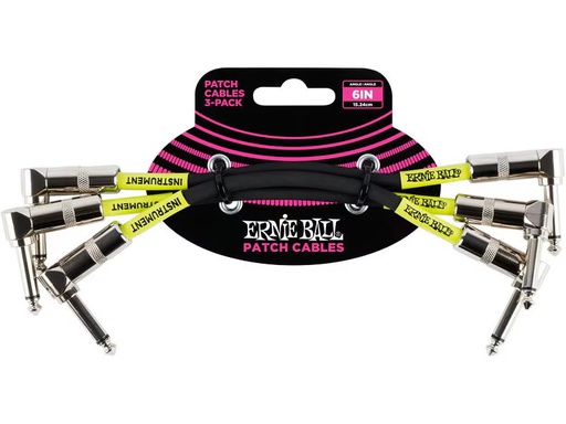 [90339300 1403916] Ernie Ball Patch-Kabel 6050 3er Pack – 0.15 m, Schwarz