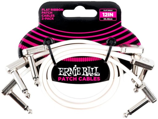 [90339346 1432663] Ernie Ball Patch-Kabel 6386 Flat Ribbon, 3er Pack – 0.3 m, Weiss