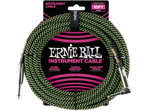 [90339426 1403906] Ernie Ball Instrumentenkabel 6077 – 3.05 m, Grün/Schwarz