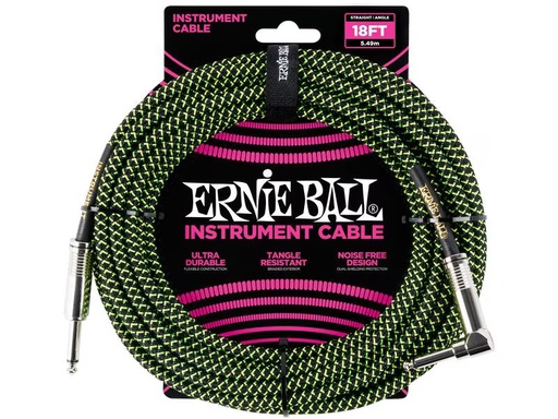 [90339518 1403911] Ernie Ball Instrumentenkabel 6082 – 5.49 m, Grün/Schwarz