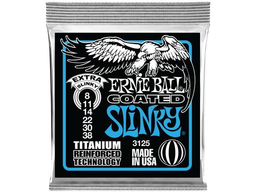 [90339545 1353586] Ernie Ball Gitarrensaiten 3125 Slinky Coated Titanium – Extra 08-38