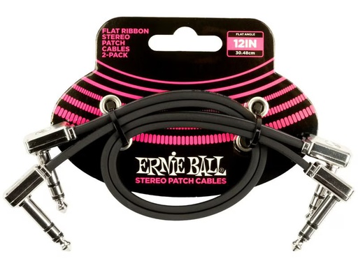 [90339564 1432669] Ernie Ball Patch-Kabel 6405 Flat Ribbon, 2er Pack – 0.3 m, Schwarz