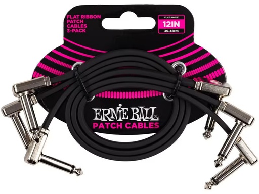 [90339594 1403926] Ernie Ball Patch-Kabel 6222 Flat Ribbon 3er Pack – 0.3 m, Schwarz