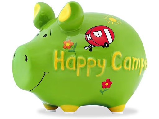 [90340414 1680335] G. Wurm Spardose Happy Camper 12.5 x 9 x 9 cm