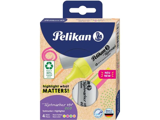 [90340580 1689992] Pelikan Textmarker 490 eco Set 4 Stück, Mehrfarbig