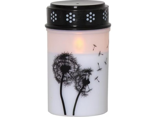 [90340776 1692985] Star Trading LED Grabkerze Löwenzahn, Ø 7 x 12 cm, Weiss