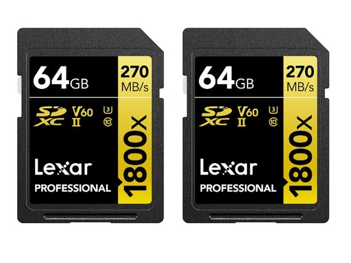 [90341669 1634267] Lexar SDXC-Karte Professional 1800x Gold Series 64 GB 2er Pack