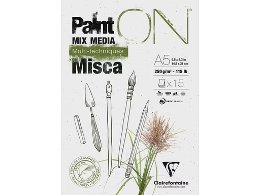 [90343922 1696975] Clairefontaine Zeichenblock Paint On Misca 15 Blatt, A5, 250 g/m², Weiss