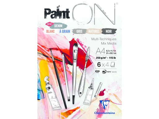 [90344144 1696977] Clairefontaine Zeichenblock Paint On 24 Blatt, A4, 250 g/m²