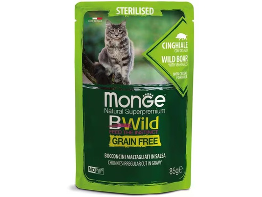 [90344994 1691159] Monge Nassfutter Katze Bwild GF Sterilisiert Wildschwein 85g