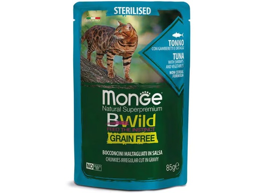 [90345063 1691158] Monge Nassfutter Katze Bwild GF Sterilisiert Thun &amp; Shrimp 85g