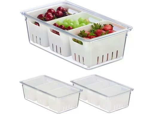 [90345082 1695039] relaxdays Kühlschrankorganizer 600 g, 3 Stück, Transparent/Weiss