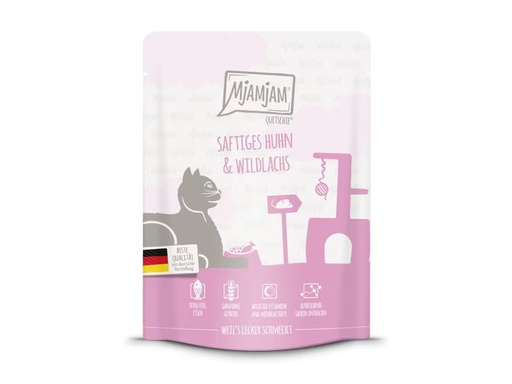 [90345153 1661775] Mjamjam Nassfutter Quetschie Huhn &amp; Wildlachs, 300 g