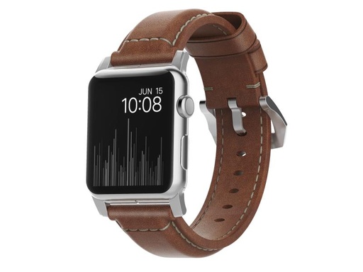 [90054777 766984] Nomad Lederarmband Traditional Strap Apple Watch Braun/Silber