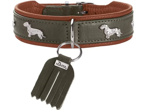 [90347205 1688755] Hunter Teckel-Halsband München 37/XS-S, Rindsleder, Grün/Cognac
