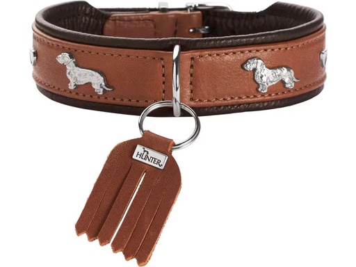 [90347352 1688757] Hunter Teckel-Halsband München 32/XS, Rindsleder, Cognac/Schwarz