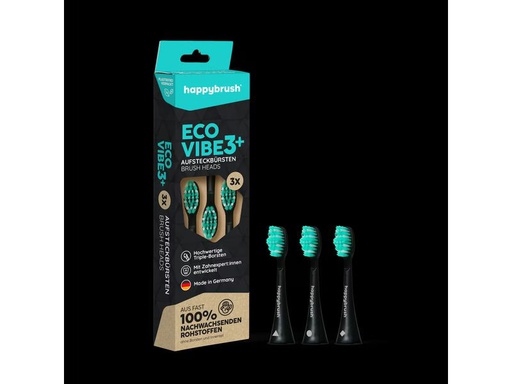 [90347686 1681050] happybrush Zahnbürstenkopf Eco Vibe 3+ 3 Stück, Schwarz-Mint