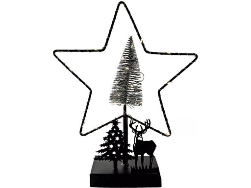 [90347722 1681606] Dameco Tischdeko Stern mit Hirsch und Baum, 26 LEDs, 32 cm, Schwarz