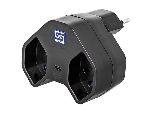 [90347797 1713090] STEFFEN Abzweigstecker 2 x T13 USB-C, Schwarz, drehbar 320°