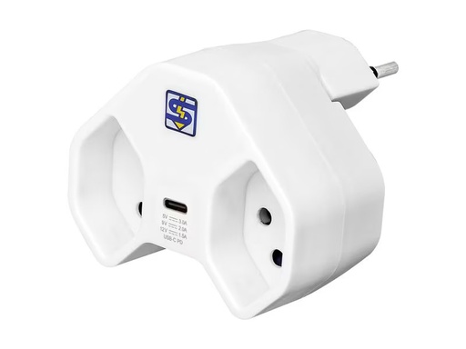 [90347810 1713089] STEFFEN Abzweigstecker 2 x T13 USB-C, Weiss, drehbar 320°