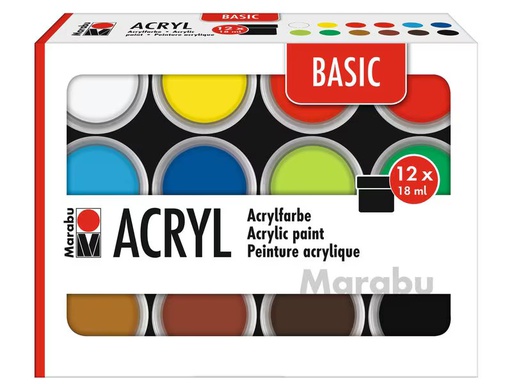 [90347981 1706652] Marabu Acrylfarbe Basic Set 12 x 18 ml
