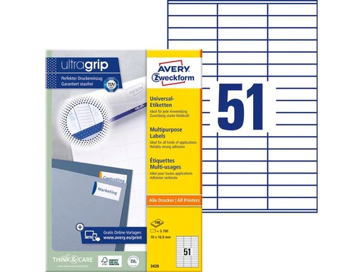 [90055052 140106] Avery Zweckform Universal-Etiketten 3420 70 x 16.9 mm, 100 Blatt