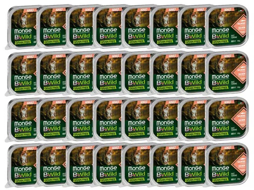 [90349399 1693656] Monge Nassfutter Katze Bwild GF Sterilisiert Lachs 32x100g